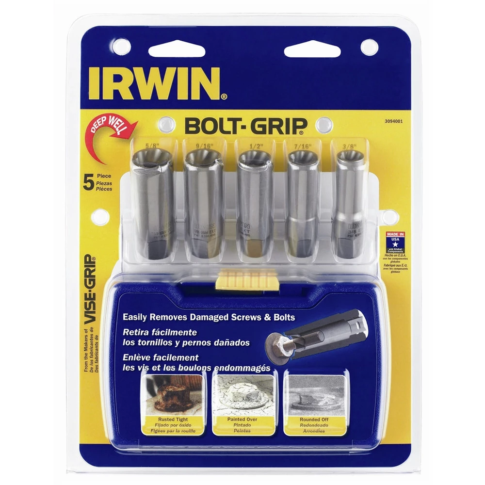 Irwin Hanson 3094001 5-Piece BOLT-GRIP 3/8 In. Drive Deep Well Bolt Extractor Set 1 Irwin Hanson 3094001 5-Piece BOLT-GRIP 3/8 In. Drive Deep Well Bolt Extractor Set